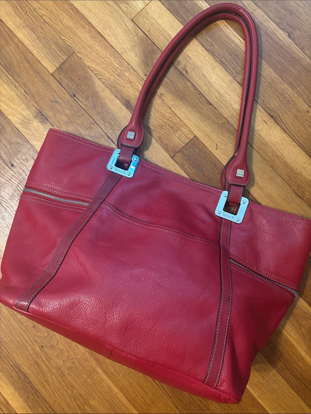 Tignanello Large Red Leather Top-Handle Tote Bag Purse - Picture 16 of 16
